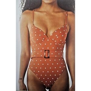 NWT Camila‎ white Polka Dot Belted One Piece Swimsuit by CUPSHE Sz L RED